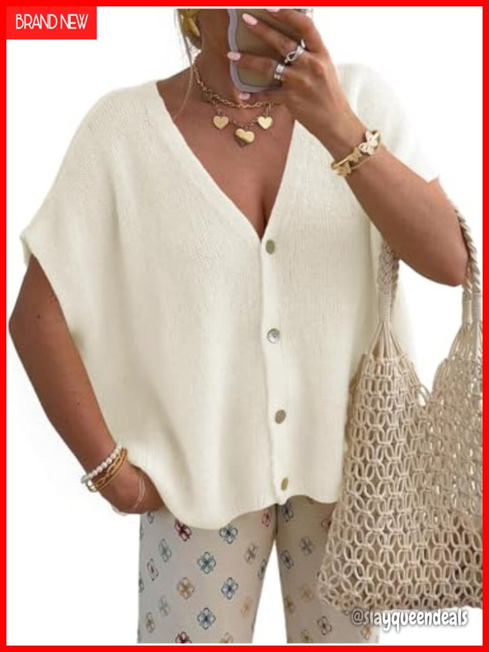 Womens Short Sleeve Cardigan Sweater Lightweight V-Neck Button Up Knit Top